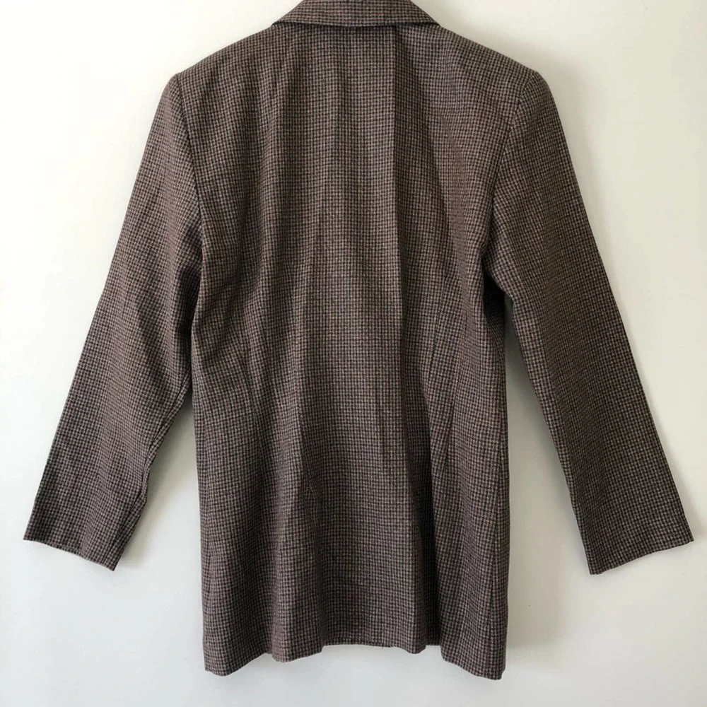 Vintage 90s Double Breasted Blazer Houndstooth Print Brown Red Women's 12 - Picture 5 of 7